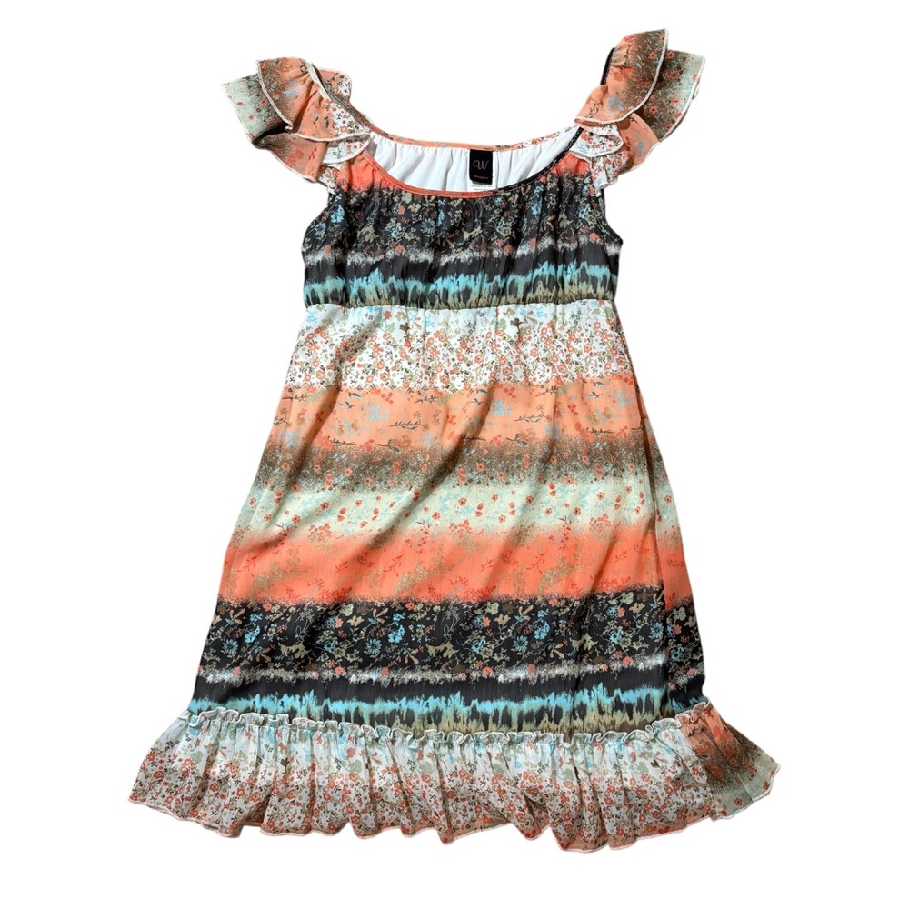 Wrapper Dress - Coral and Teal Floral Stripes